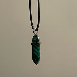 New Beautiful Malachite Pendant and Black Cord Necklace